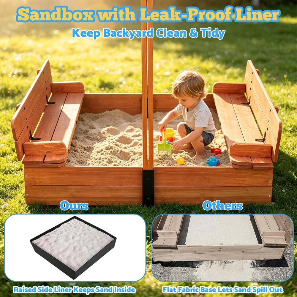 Kids Outdoor Bench - Деревянная детская песочница с крышкой и