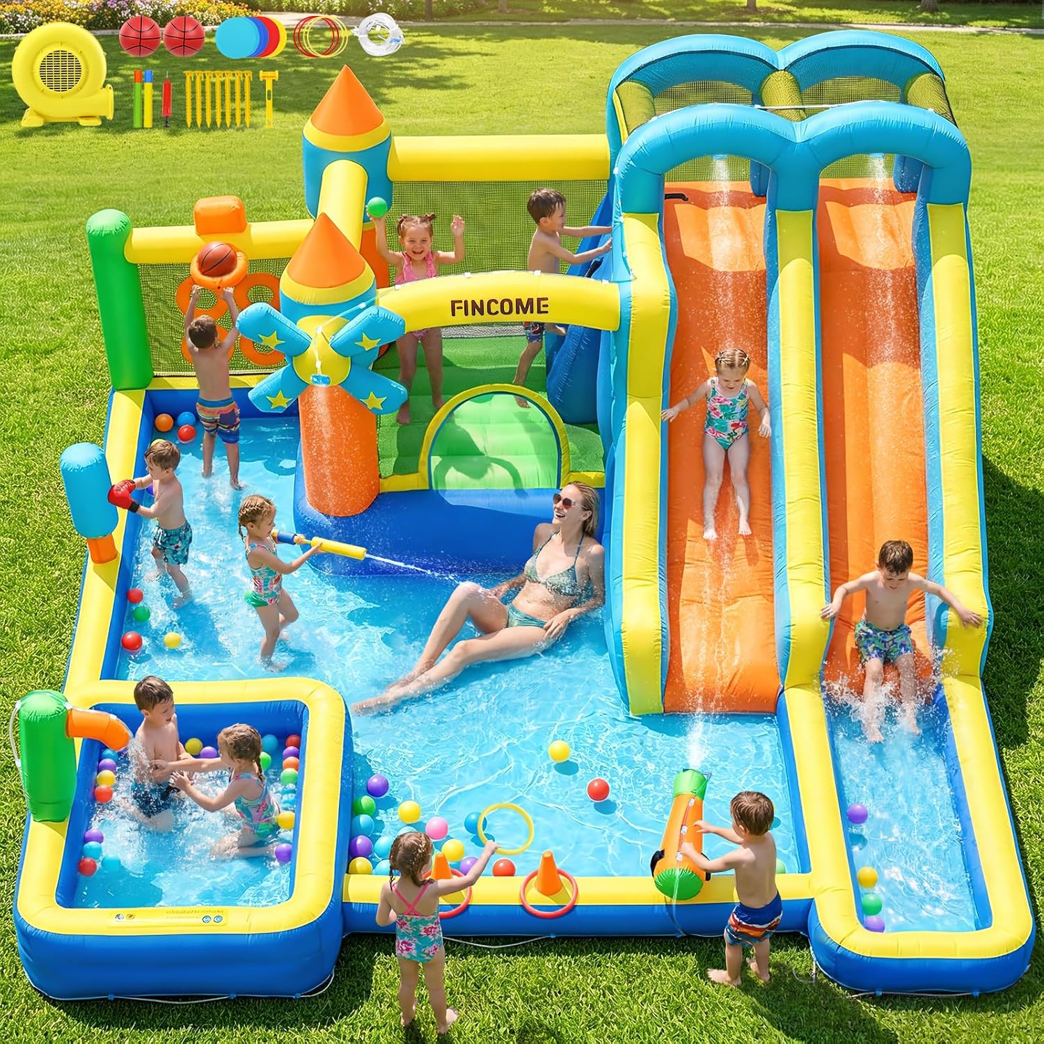 Kids Outdoor Water Slide - Надувной батут-замок 10-в-1 с двумя водными