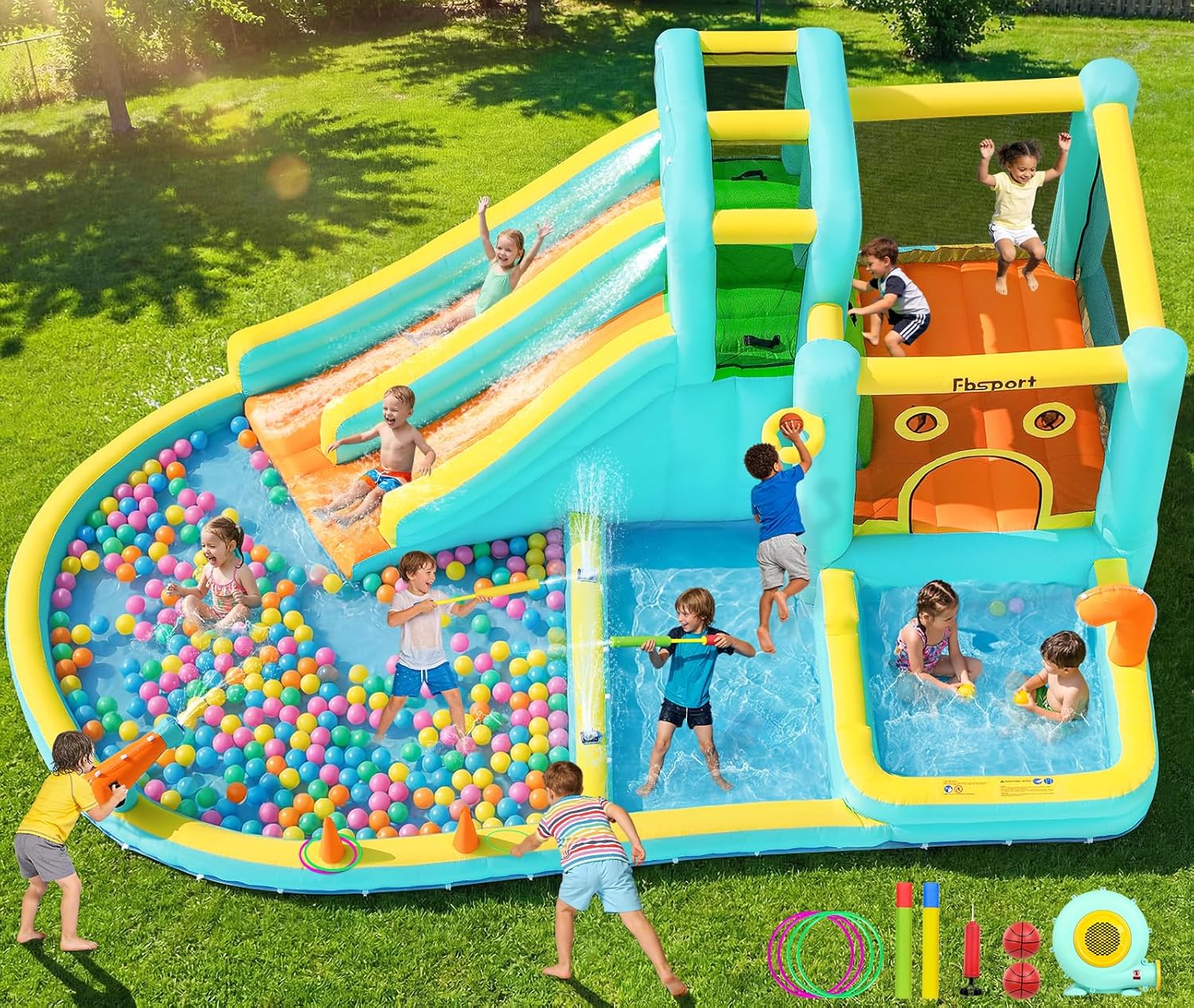 Kids Outdoor Water Slide - Надувной аквапарк с двойной горкой, бассейном,