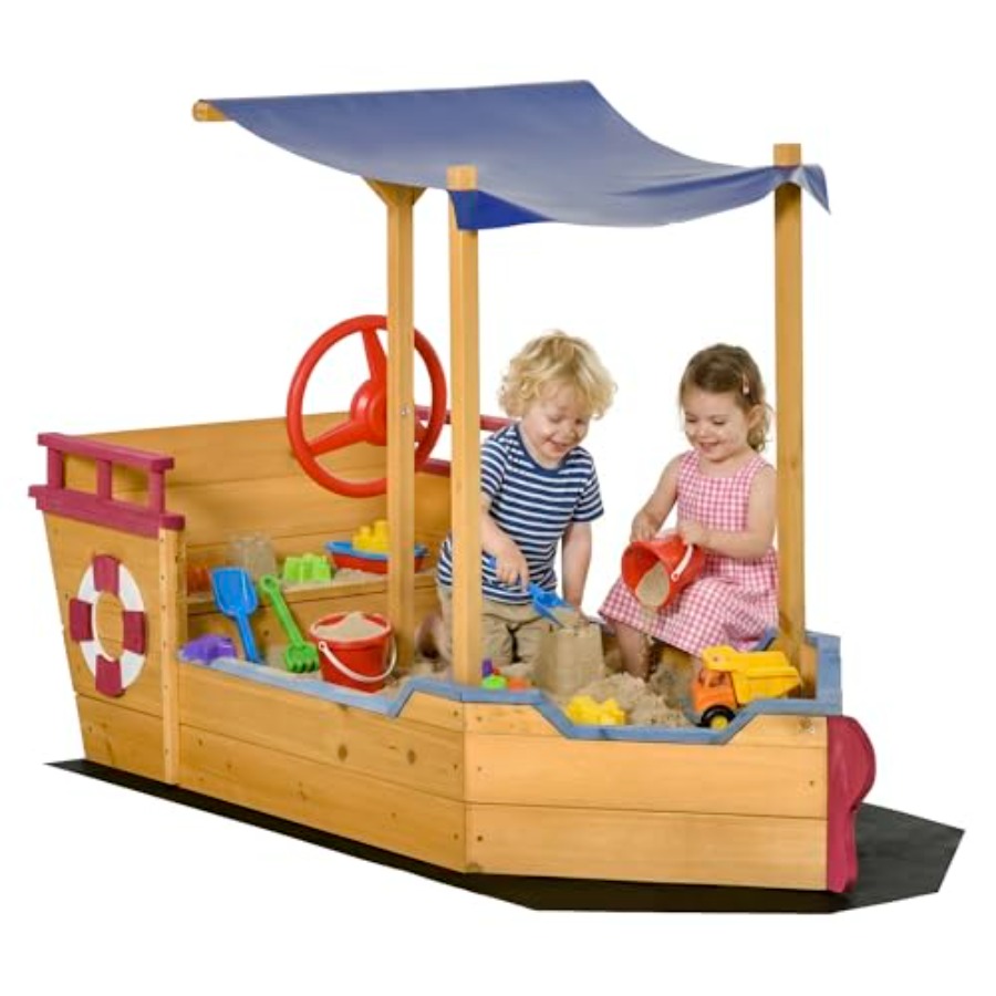 Kids Outdoor Bench - Детская деревянная песочница-лодка для улицы, оранжевая,