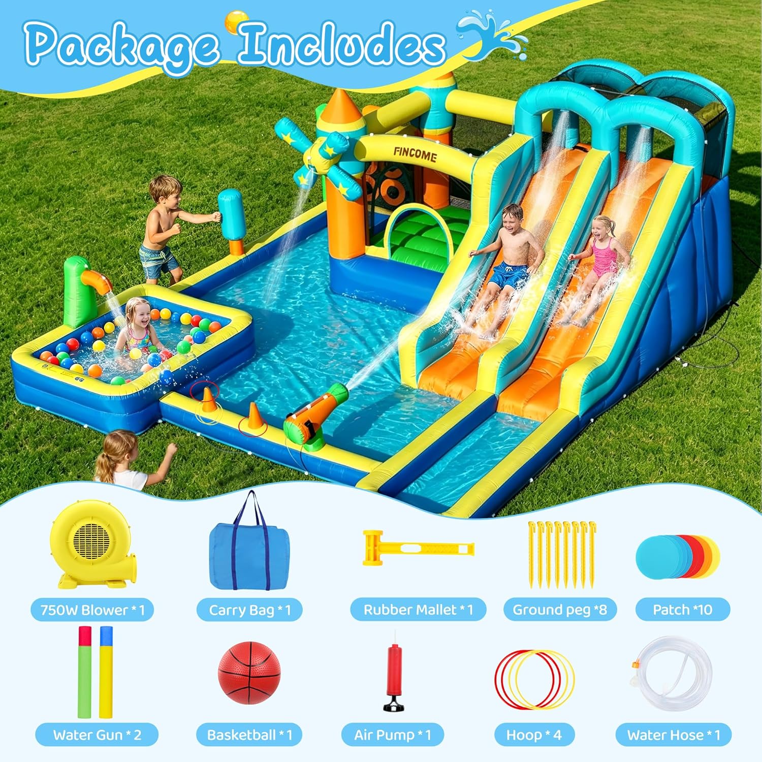 Надувной батут-замок 10-в-1 с  – обзор и цена Kids Outdoor Water Slide
